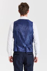 Regent-Anzug mit marineblauem Karomuster und kontrastierender Regent-Weste in Creme.