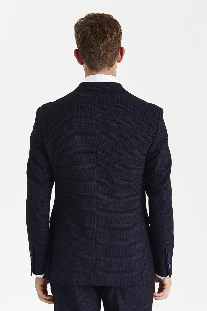 Regent – Marineblauer, karierter, zweireihiger Blazer für Herren