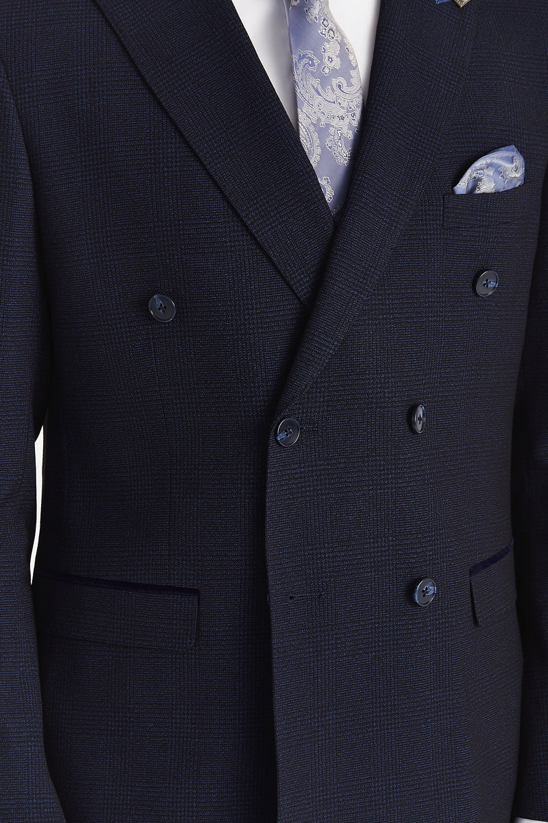 Regent – Marineblauer, karierter, zweireihiger Blazer für Herren