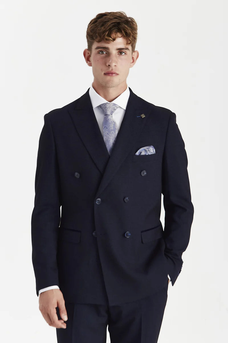 Regent – Marineblauer, karierter, zweireihiger Blazer für Herren