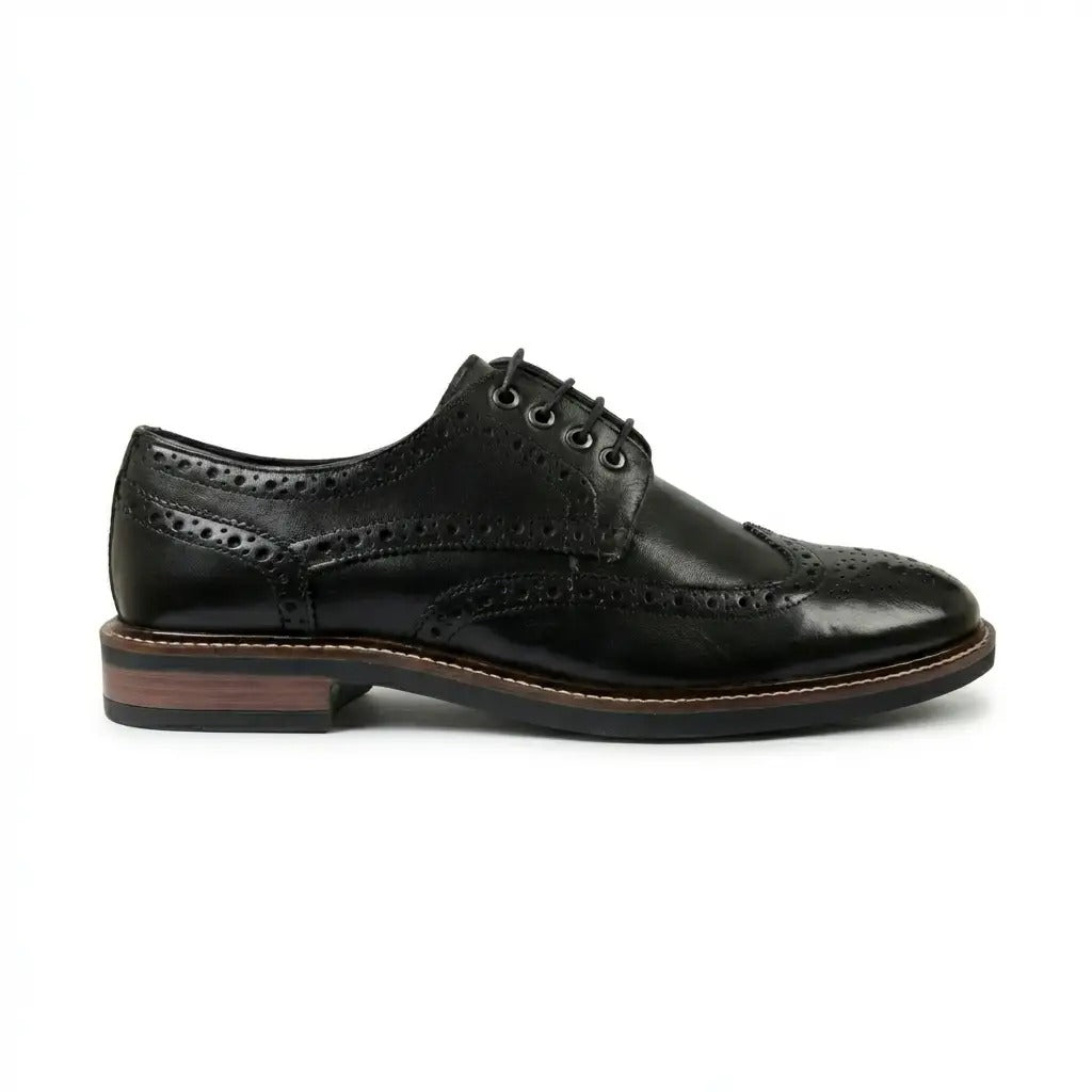 Stokes - Schwarze Herren-Brogue-Schnürschuhe aus Leder