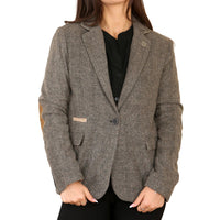 Damen-Blazer aus Fischgrät-Tweed, Eichenbraun, klassische Jacke