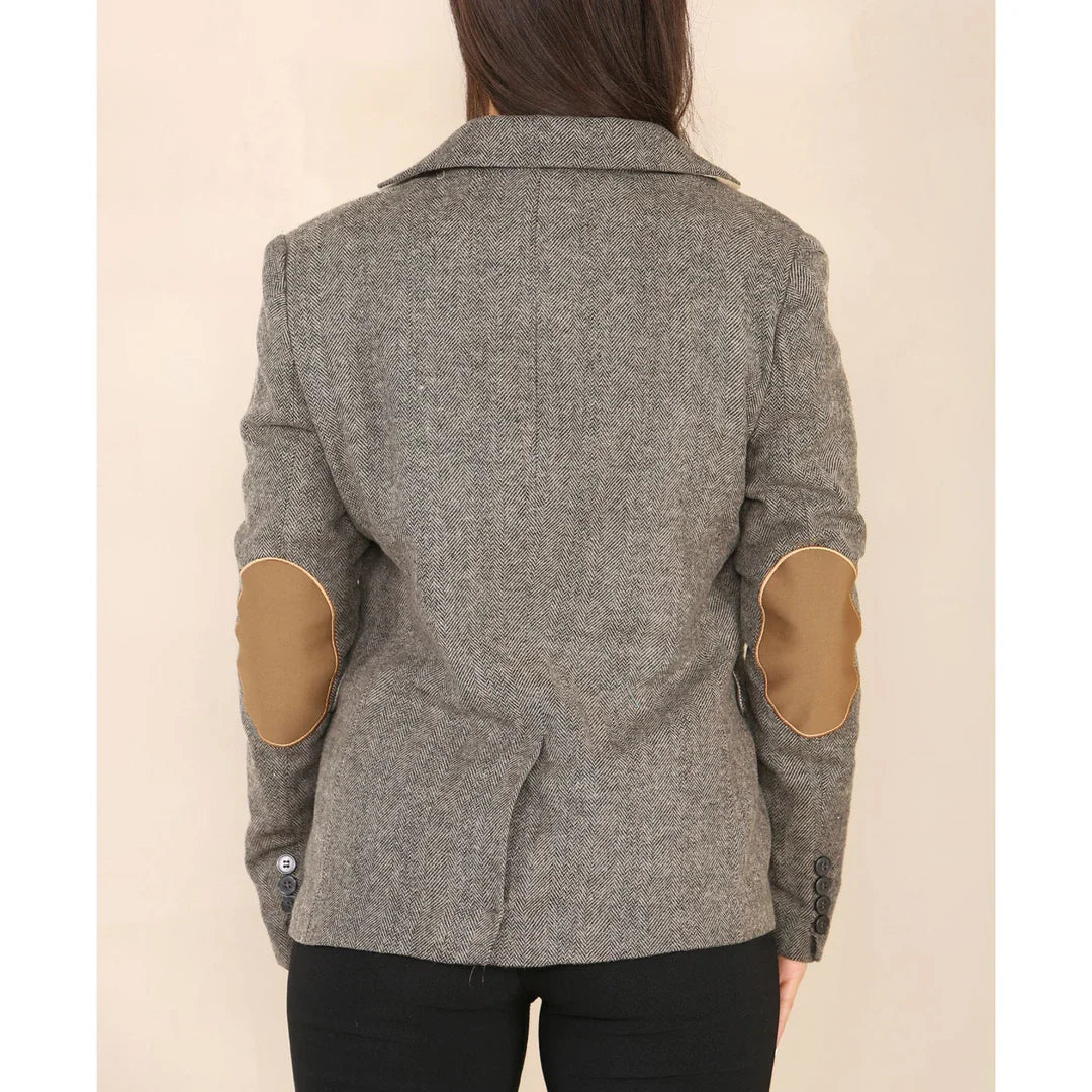 Damen-Blazer aus Fischgrät-Tweed, Eichenbraun, klassische Jacke