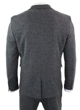 Men's Charcoal Grey 3 Piece Tweed Herringbone Suit - STZ11