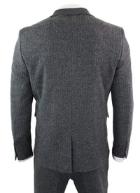 Men's Charcoal Grey 3 Piece Tweed Herringbone Suit - STZ11