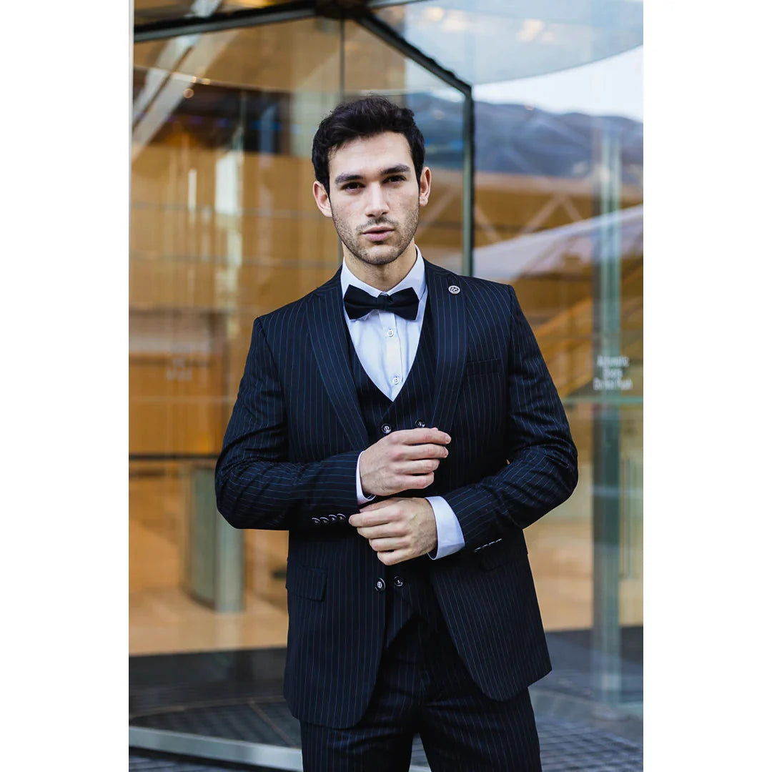 3-teiliger dunkelblauer Nadelstreifenanzug für Herren