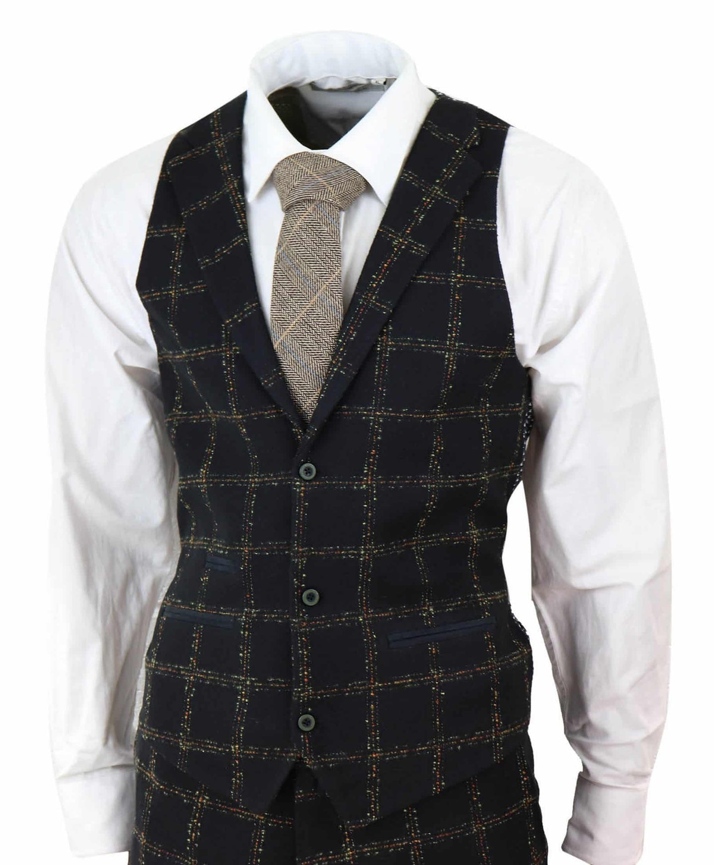 Mens Black - Tan Check Tweed 3 Piece Suit