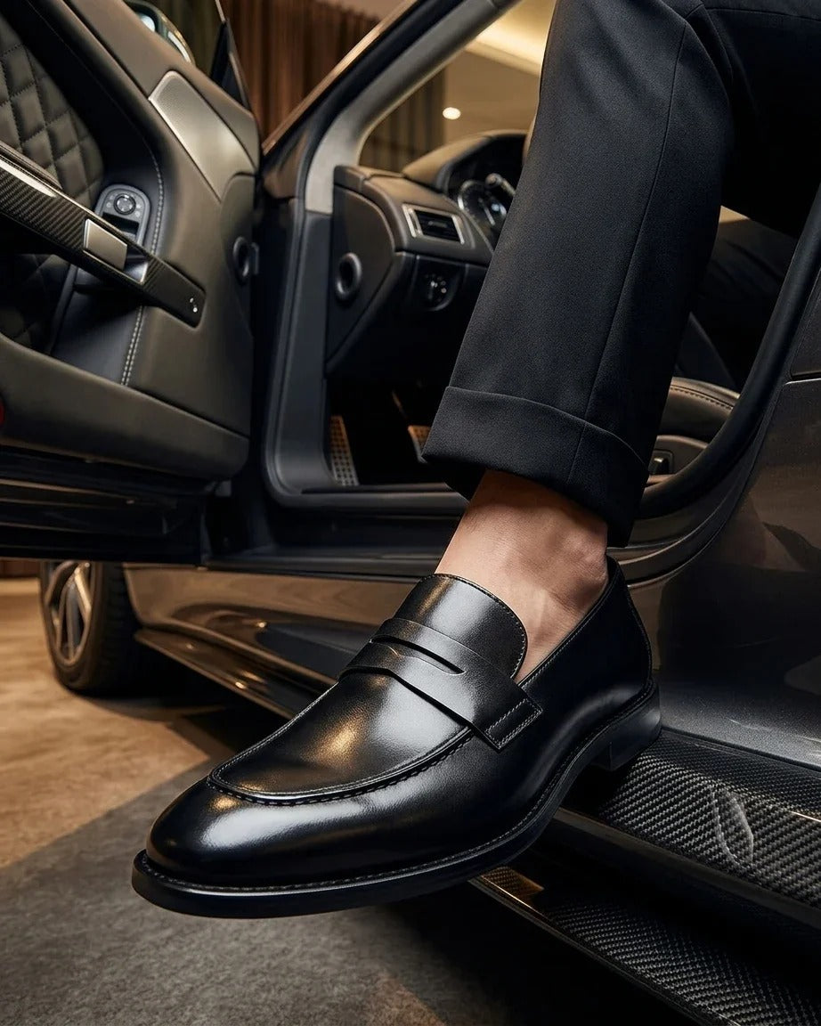 Ted – Schwarze Herren-Penny-Loafer aus Leder im klassischen Mokassin-Stil