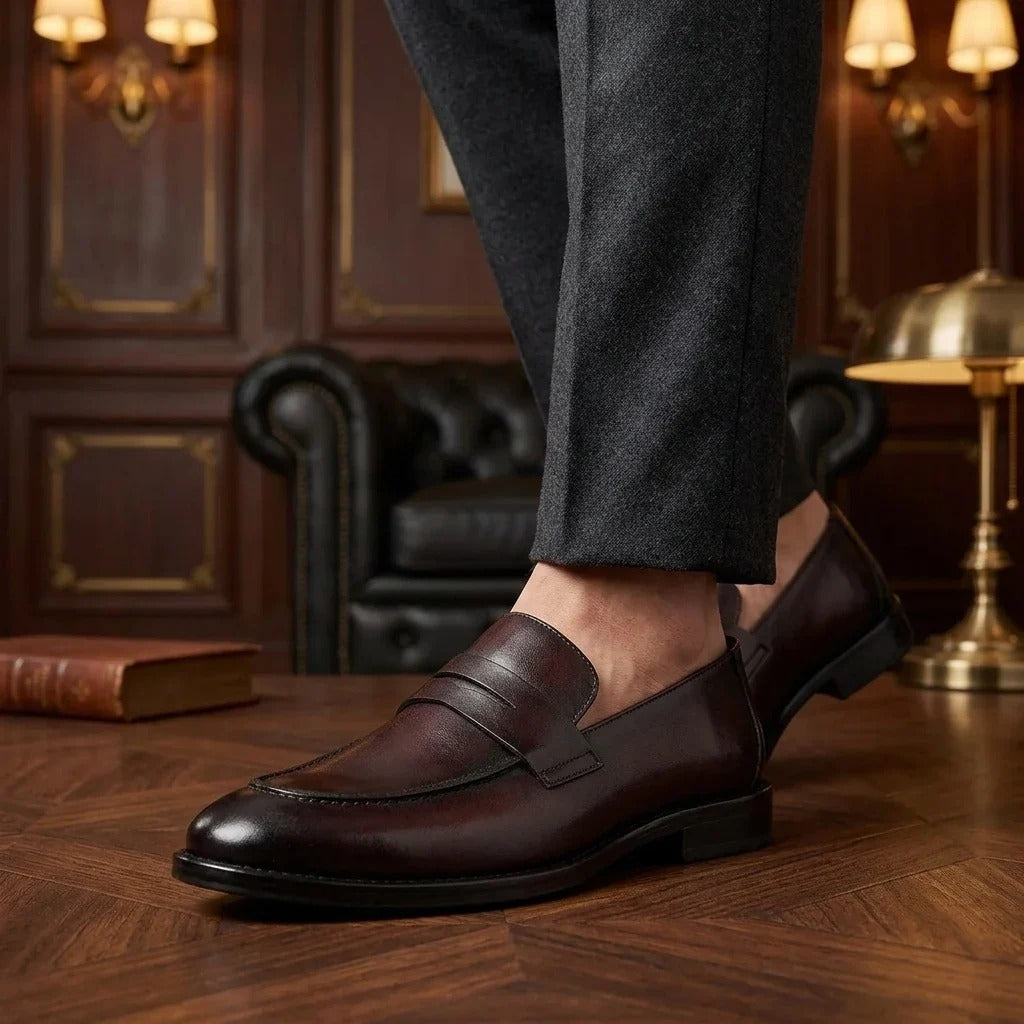 Ted - Braune Herren-Penny-Loafer aus Leder im klassischen Mokassin-Stil
