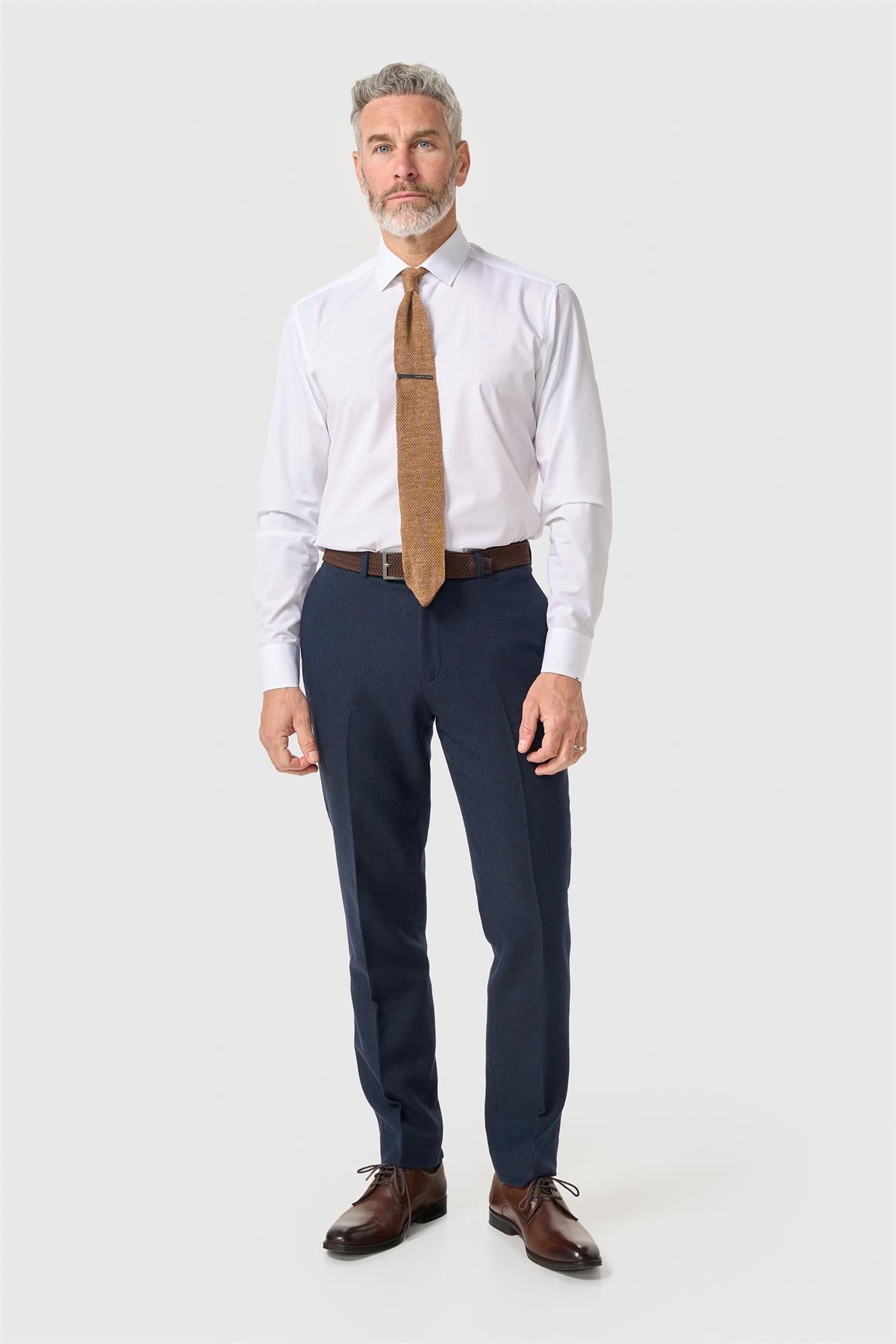 Thomas – Herrenhose aus marineblauem Wollmischgewebe mit Fischgrätmuster