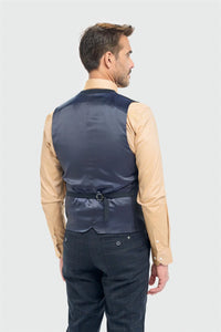 Torino - Herrenweste mit marineblauem Karomuster und doppelter Knopfleiste