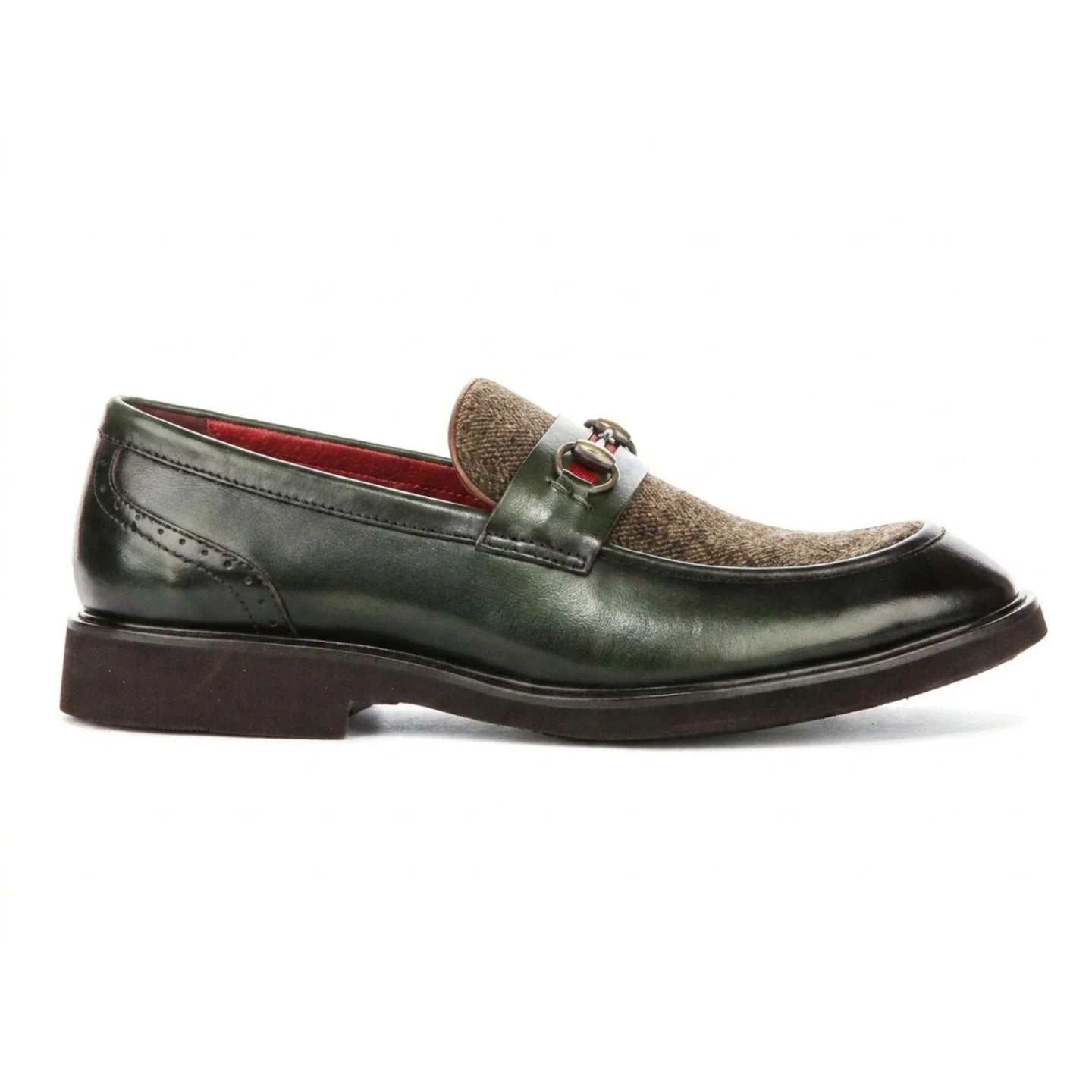 Tristian - Grüne Herren-Loafer aus Tweed mit Fischgrätmuster