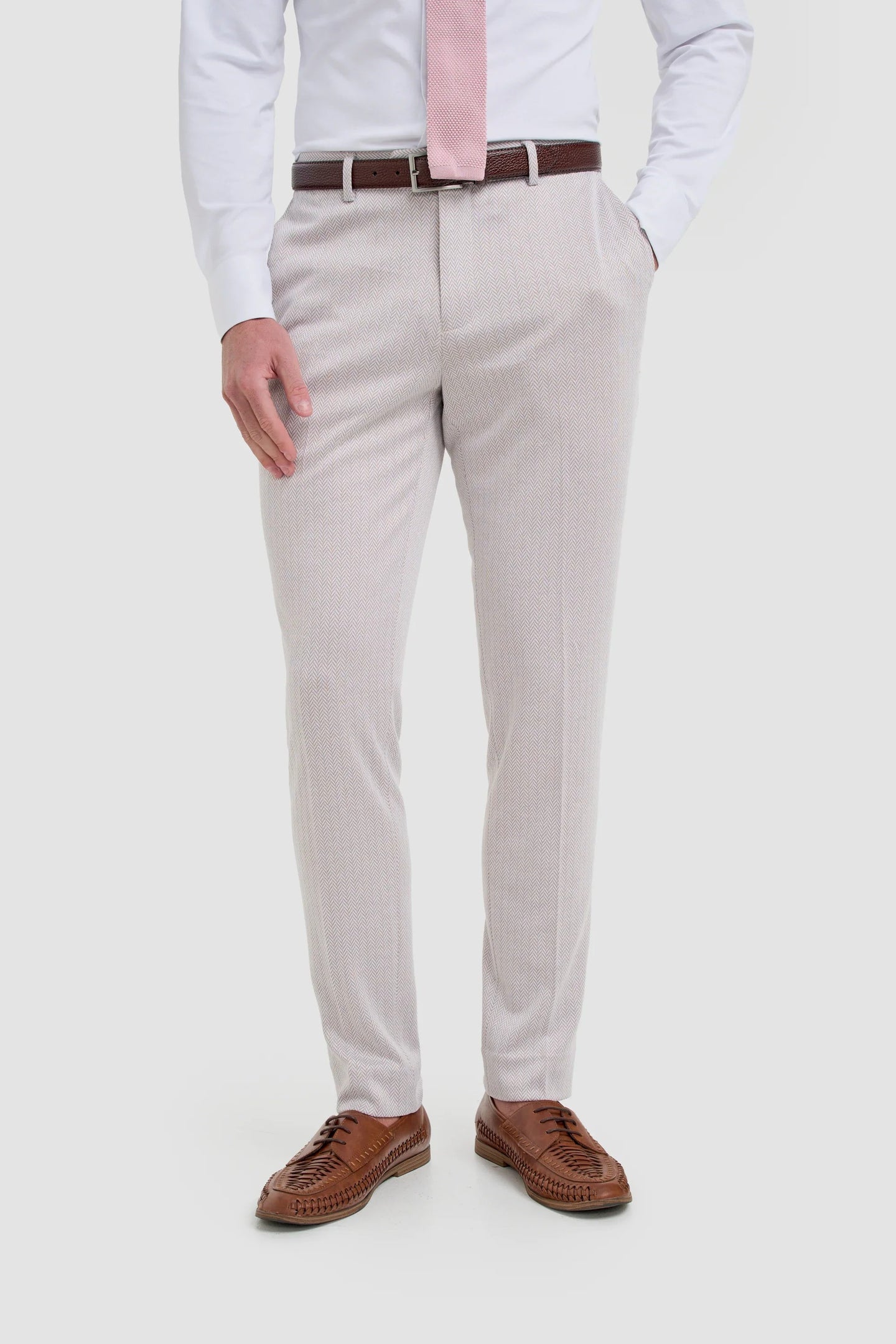 Vasco - Beige Herrenhose mit Fischgrätmuster