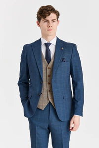 Viceroy-Anzug in Marineblau mit kontrastierender Weste aus Harris Brown Tweed