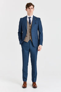 Viceroy-Anzug in Marineblau mit kontrastierender Weste aus Harris Brown Tweed