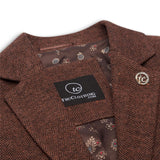 WS-12 - Damen-Tweed-Blazer, Fischgrätmuster, Wolle, Rostbraun