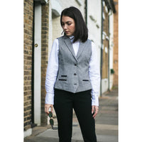 wsn03 - Damen-Tweed-Blazer-Weste in Grau mit aufgesetztem Saum im Stil der 1920er Jahre