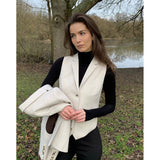 WSN15 - Damenweste aus cremefarbenem Wollmischgewebe und Tweed