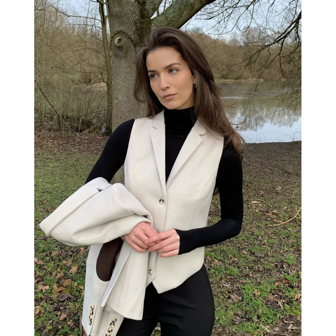 WSN15 - Damenweste aus cremefarbenem Wollmischgewebe und Tweed
